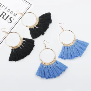 Boheemse kwast creolen grote cirkel oorbellen retro kwast oor sieraden voor dames mode