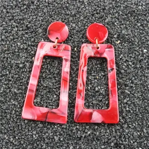 Rode geometrische vierkante acetaat acryl hangende oorbellen voor dames mode sieraden