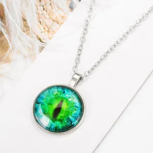 Green cat eye glass gem pendant necklace detail view fashion jewelry accessory item