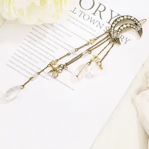 Vintage cristal luna borla horquilla elegante diamantes estrella pinza para mujeres