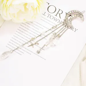 Pinza de pelo pedrería luna borla cristal creciente accesorio de cabello para mujeres.