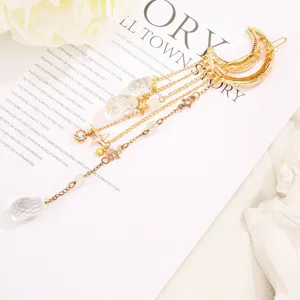 Pinza de pelo dorada de luna con borlas y colgantes de cristal accesorio vintage para mujer