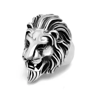 Vintage Lion Head Ring For Men Alloy Rhinestone Punk Tiger Head Animal Ring Bold Hip Hop Jewelry Fashion Finger Ring