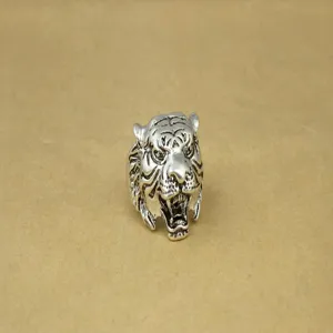 Vintage silver color roaring tiger head ring punk biker gothic fashion jewelry accessory view