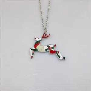 Kerst rendier emaille hanger ketting met zilverkleurige ketting voor feestdagen