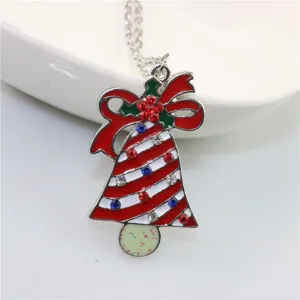 Kerstklok hanger ketting met kleurrijke strass steentjes, leuke vakantie mode sieraden vrouwen.