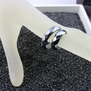 Stylish magnetic faceted ring for men and women minimalist black hematite jewelry piece