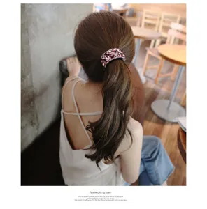 Elegant rhinestone ponytail holder hair clip sparkling crystal round hair accessory for women