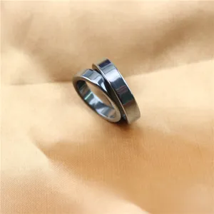 Detailed close-up view of the black magnetic multi-faceted ring showing modern minimalist style.