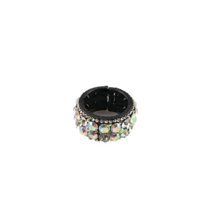 Crystal rhinestone round hair claw clip detail shot, sparkling hair accessory for ponytail.