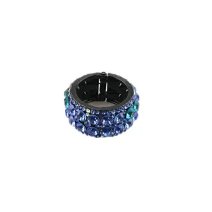 Sparkling blue crystal round ponytail holder, elegant rhinestone hair clip accessory.