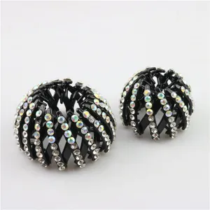 Black rhinestone bird nest hair bun maker crystal hair claw clip for elegant women styling
