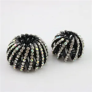 Rhinestone bird's nest hair clip bun maker black crystal hair claw for women daily styling