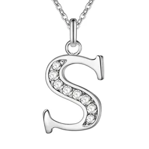 Zilveren letter S hanger ketting met fonkelende strass steentjes, elegante mode sieraden.