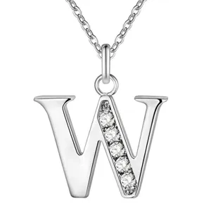 Zilveren letter W hanger ketting sprankelend kristal diamant mode sieraden detail