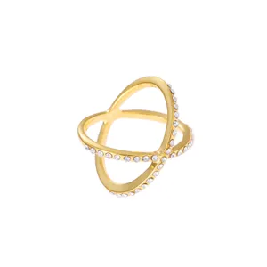 Holle Geometrische Kruisring Voor Vrouwen Goud Zilver Verguld Strass Ingelegde 3D Minimalistische Mode Sieraden Cadeau