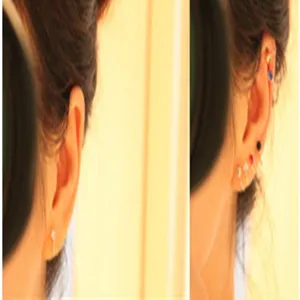 Detail view of fashion rhinestone ear cuffs and non-pierced earrings set for daily wear.