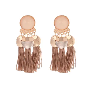 Bohemian Exaggerated Alloy Matte Round Disc Tassel Drop Earrings For Women Western Statement Geometric Multicolor Fringe Jewelry Earrings