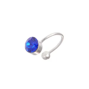 Stylish U-shaped cartilage clip-on earring featuring a stunning blue rhinestone for use.