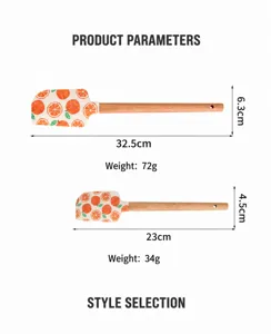 Ensemble de spatules en silicone motif fruit manche en bois, raclette à crème résistante.