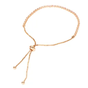 Elegante Braccialetto Regolabile in Lega di Strass a Catena Catena Oro Oro Rosa Lucido Cristallo Chiusura Scorrevole Braccialetto da Donna Gioielli Regalo