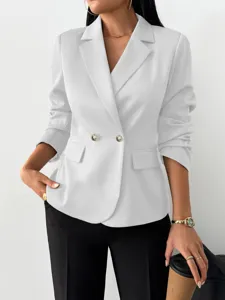 Blazer de Traje Casual de Otoño e Invierno para Mujer Color Sólido Manga Larga Solapa Oficina Commuter Doble Botonadura