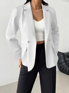 Mujer blazer blanco con solapa cruzada elegante profesional casual chaqueta manga larga