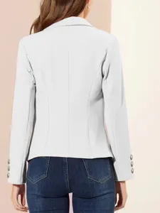 Chaqueta blazer corta blanca casual de mujer de manga larga con botones elegantes.