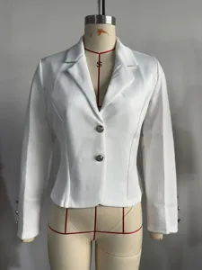 Mujer ajustada lisa solapa manga larga chaqueta blazer corta de traje primavera otonno.