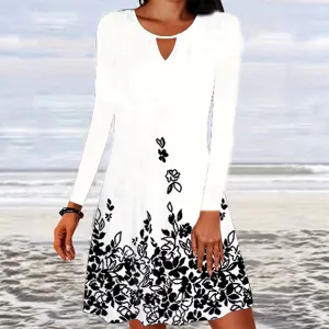Mujer vestido largo con estampado floral casual cuello V elegante vestido blanco fiesta