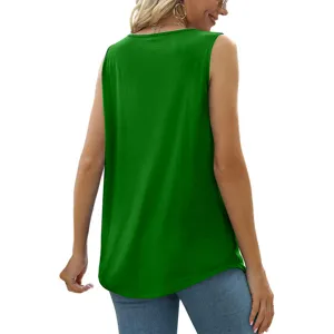 Solid green sleeveless tank top for women, casual summer basic wear, comfortable fabric.