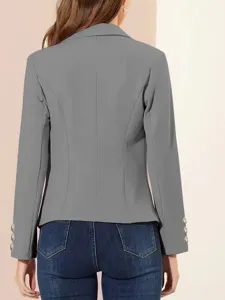 Mujer corte entallado color sólido solapa botón manga larga chaqueta blazer corta.