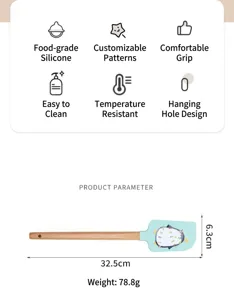 Silicone spatula with wooden handle for baking cake cream, heat resistant, large size, 32.5cm