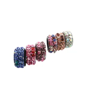 Sparkling rhinestone ponytail holder hair clip, colorful crystal hair ring detail view.