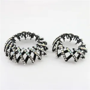 Expandable bird nest hair clip rhinestone bun maker black hair claw styling tools 2pcs