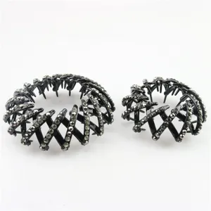 Black rhinestone bird nest hair claw clips, expandable bun maker styling accessories set.