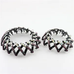 Expandable bird nest hair clips adorned with purple rhinestones, chic bun maker hair styling tools.