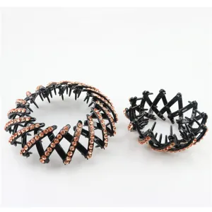Black rhinestone bird's nest hair claw clip expandable bun maker hair styling accessory
