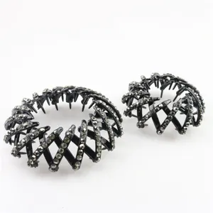 Black rhinestone hair claw clip bird nest shape hair styling tool buns maker accessory