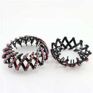 Expanding bird nest hair clips with colorful rhinestones, stylish bun maker hair styling tool for women.