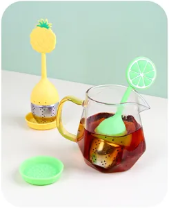 Creative silicone and 304 stainless steel tea infuser with cute fruit design for loose leaf tea.