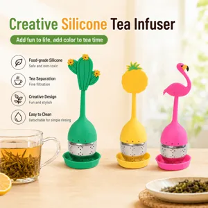 Stainless Steel Silicone Tea Infuser Creative Fruit Plant Shape Tea Strainer Loose Leaf Tea Filter With Drip Tray