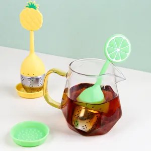 Stainless steel silicone tea infuser with cute pineapple and lemon shape handles for loose leaf tea.