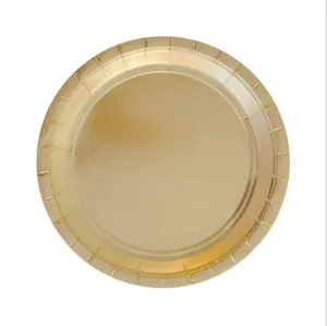 Gold disposable paper plates for birthday party wedding decorations and tableware events.