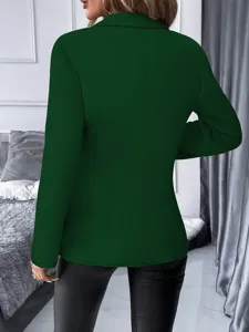 Dames effen donkergroene lange blazer jas detailweergave, stijlvolle zakelijke kleding.