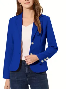 Mujer Slim Color Sólido Solapa Botón Manga Larga Corto Blazer Chaqueta Primavera