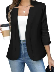 Giacca blazer donna nera aperta davanti manica lunga elegante capospalla per ufficio moda