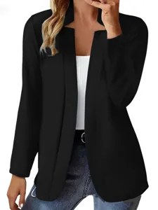 Donna nero manica lunga blazer aperto colore solido cardigan giacca casual top