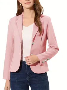 Mujer Casual Slim Fit Color Sólido Solapa Botón Metal Manga Larga Blazer Chaqueta Chic