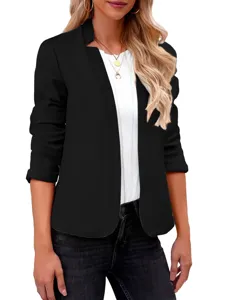 Giacca da blazer aperta casual da donna a manica lunga tinta unita per autunno e inverno